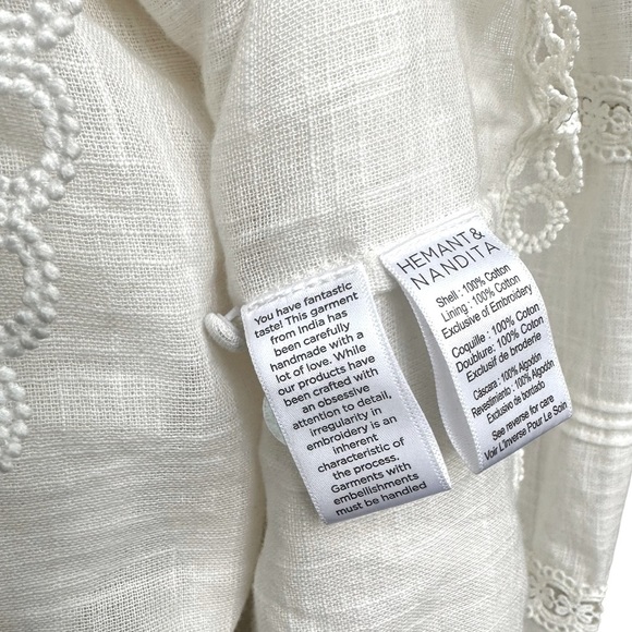 Hemant & Nandita Boho Ruby Long Sleeve Mini Dress White XL - Picture 8 of 8